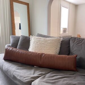 Lumbar Faux Leather Channel Stitch
Decorative Throw Pillow Cognac -
Threshold